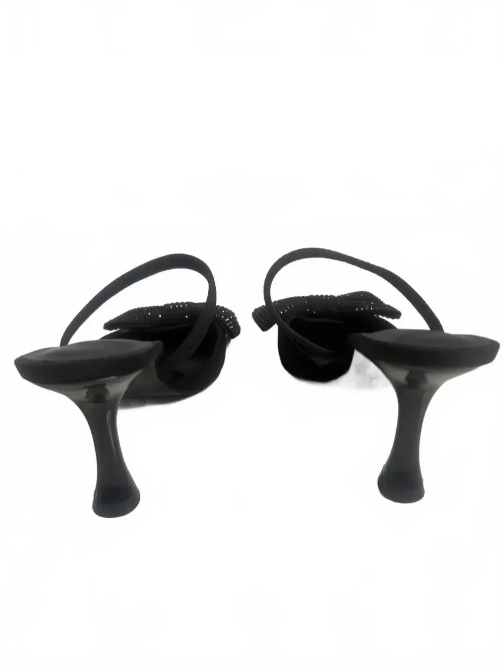 H&M | Black Pointy Toe‎ Rhinestone Bow Round Kitten Heels w/ Strap Size 8
